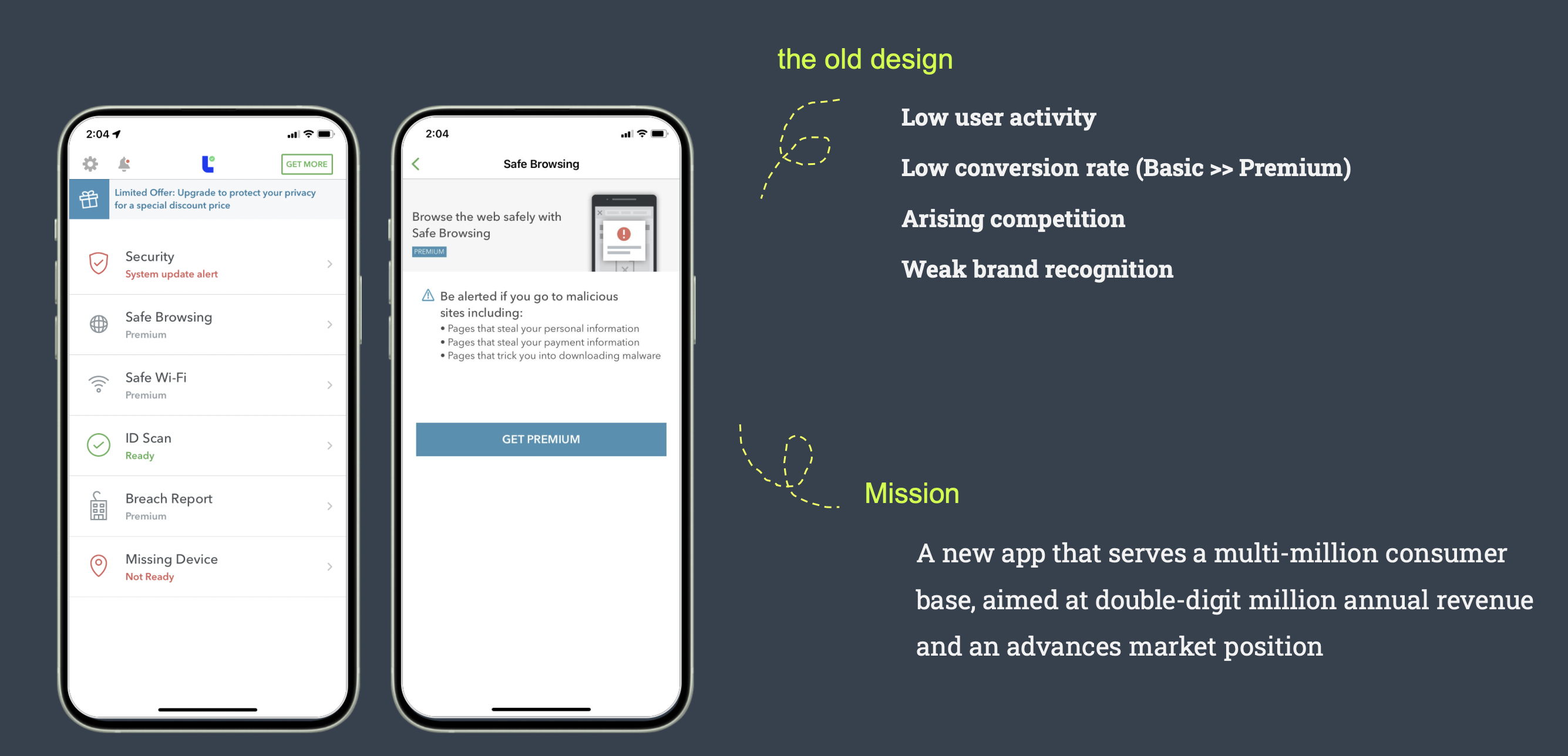The old app, the problems it carried, and the mission set for the redesign