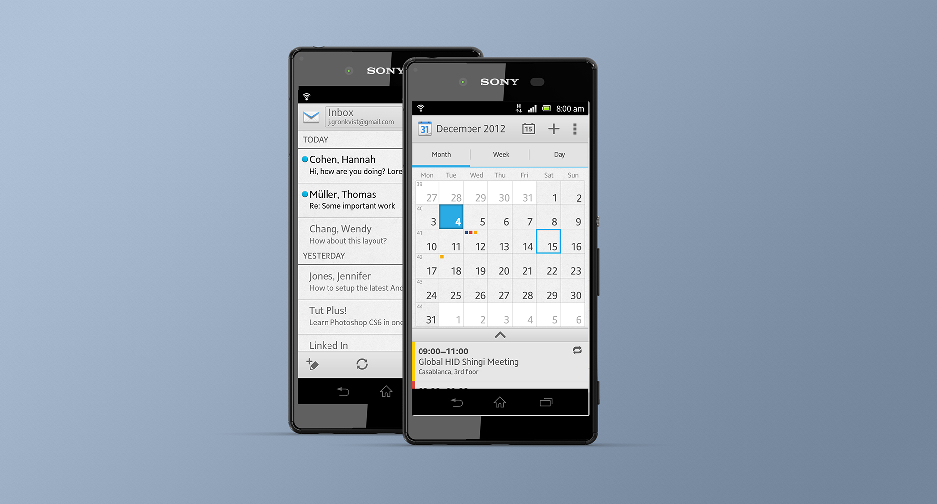 Sony Native Email & Calendar App